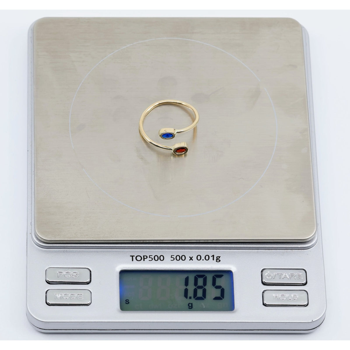 10K Yellow Gold Garnet & Synthetic Sapphire Open Bypass Ring