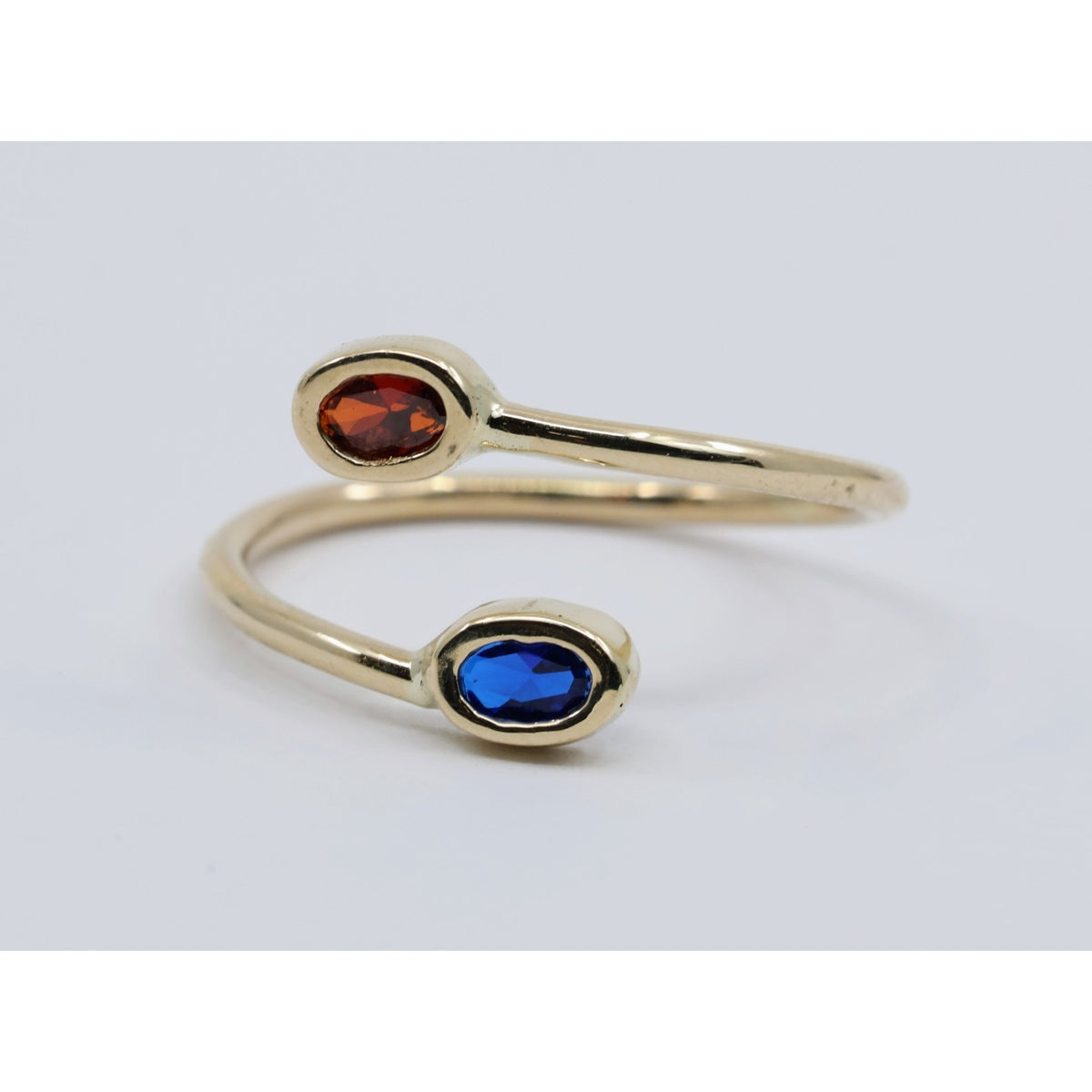 10K Yellow Gold Garnet & Synthetic Sapphire Open Bypass Ring