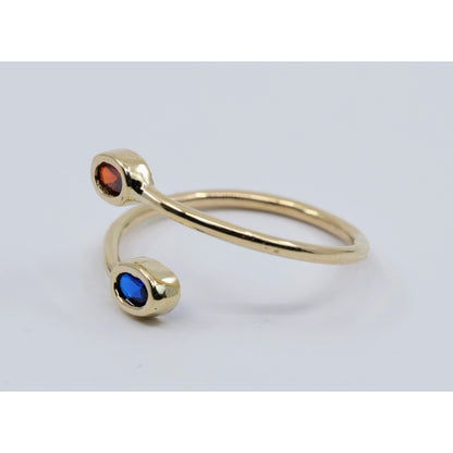 10K Yellow Gold Garnet & Synthetic Sapphire Open Bypass Ring