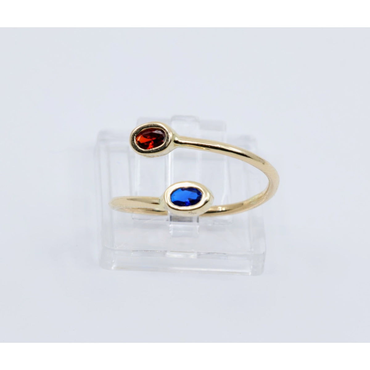 10K Yellow Gold Garnet & Synthetic Sapphire Open Bypass Ring