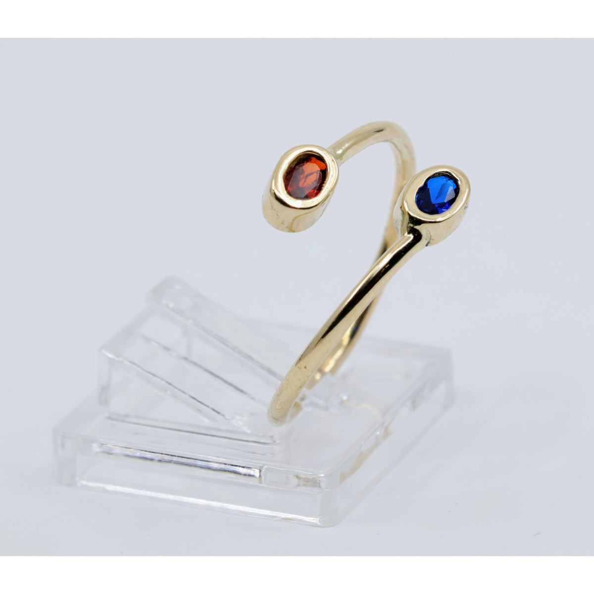 10K Yellow Gold Garnet & Synthetic Sapphire Open Bypass Ring