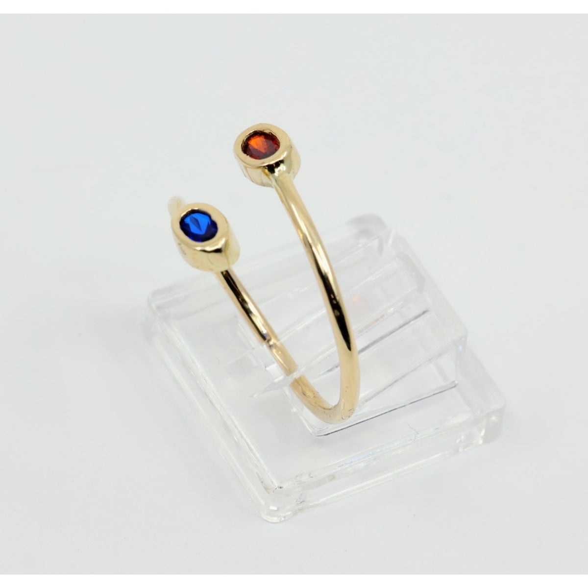 10K Yellow Gold Garnet & Synthetic Sapphire Open Bypass Ring