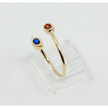 10K Yellow Gold Garnet & Synthetic Sapphire Open Bypass Ring