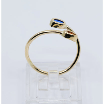 10K Yellow Gold Garnet & Synthetic Sapphire Open Bypass Ring