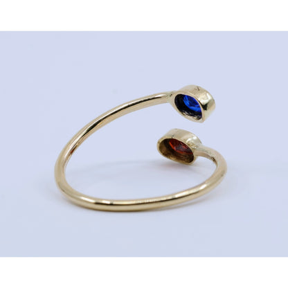 10K Yellow Gold Garnet & Synthetic Sapphire Open Bypass Ring