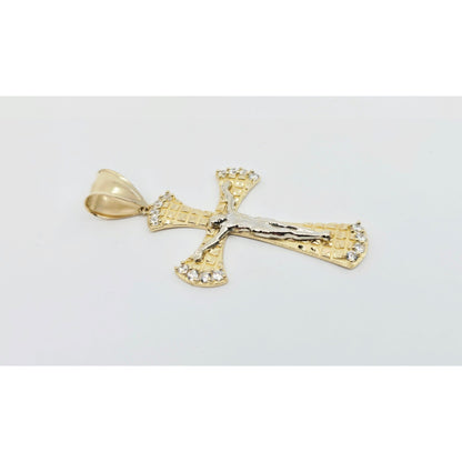 14K Two Tone Gold Diamond Cut Jesus on Cross CZ Charm Pendant