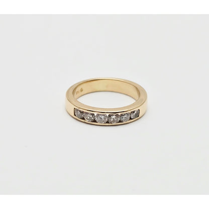 14K Yellow Gold Single Row 6 Diamond Wedding Ring Band