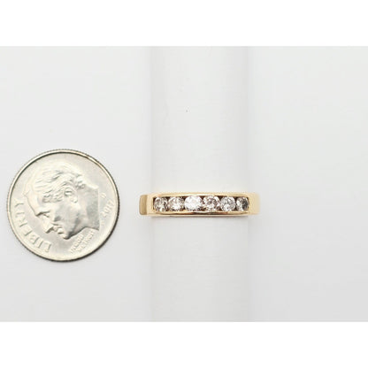 14K Yellow Gold Single Row 6 Diamond Wedding Ring Band