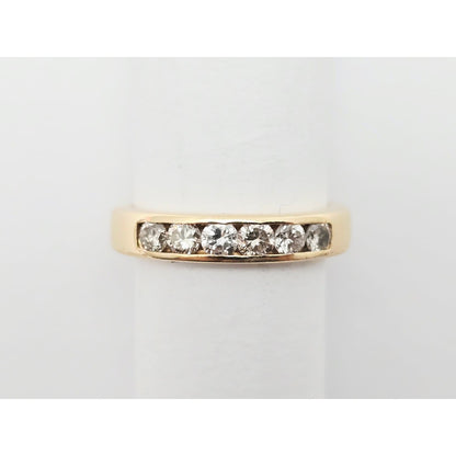 14K Yellow Gold Single Row 6 Diamond Wedding Ring Band