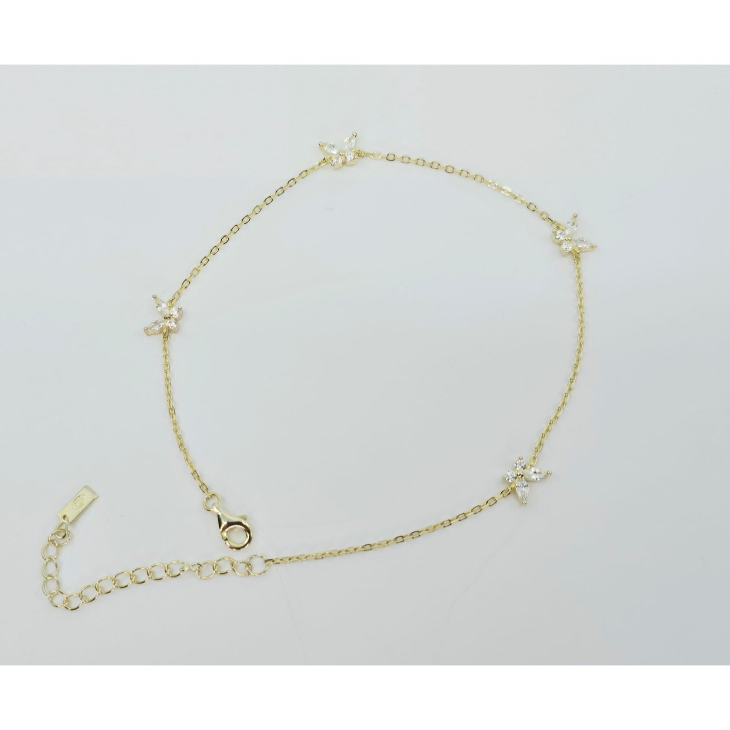 Adinas Jewels 925 Silver Gold Plated Resizable Butterfly Anklet Link CZ Bracelet
