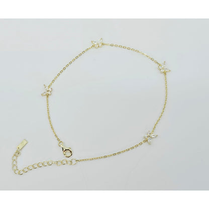 Adinas Jewels 925 Silver Gold Plated Resizable Butterfly Anklet Link CZ Bracelet