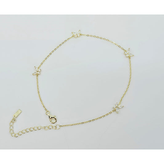 Adinas Jewels 925 Silver Gold Plated Resizable Butterfly Anklet Link CZ Bracelet