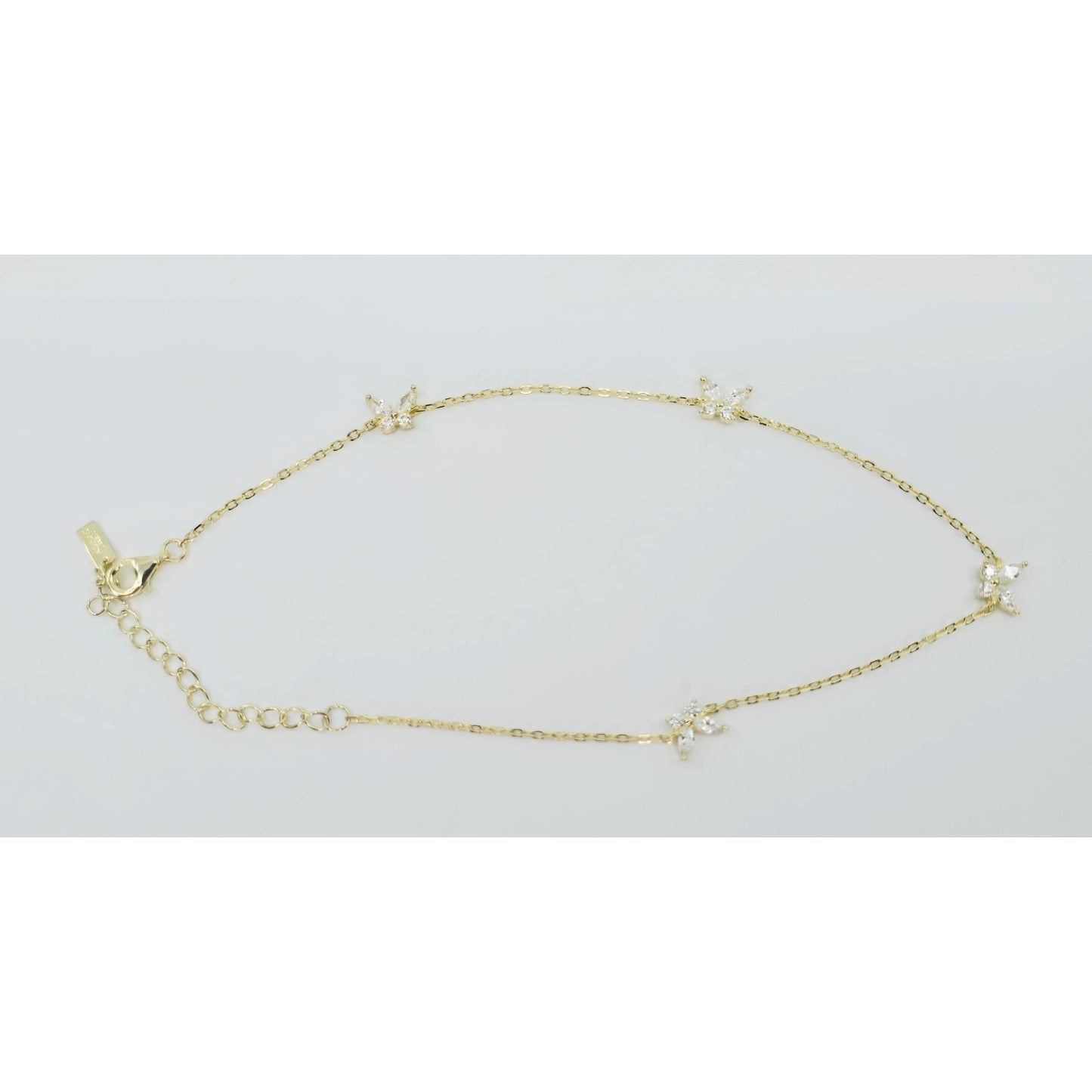 Adinas Jewels 925 Silver Gold Plated Resizable Butterfly Anklet Link CZ Bracelet