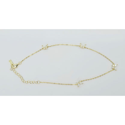 Adinas Jewels 925 Silver Gold Plated Resizable Butterfly Anklet Link CZ Bracelet