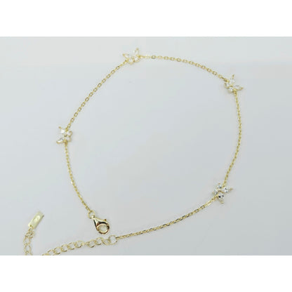 Adinas Jewels 925 Silver Gold Plated Resizable Butterfly Anklet Link CZ Bracelet