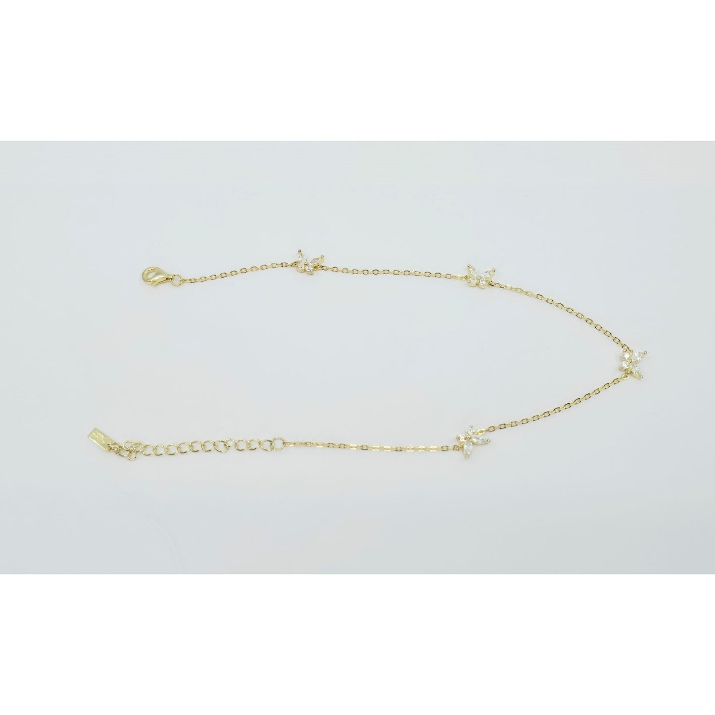 Adinas Jewels 925 Silver Gold Plated Resizable Butterfly Anklet Link CZ Bracelet