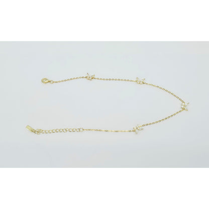 Adinas Jewels 925 Silver Gold Plated Resizable Butterfly Anklet Link CZ Bracelet