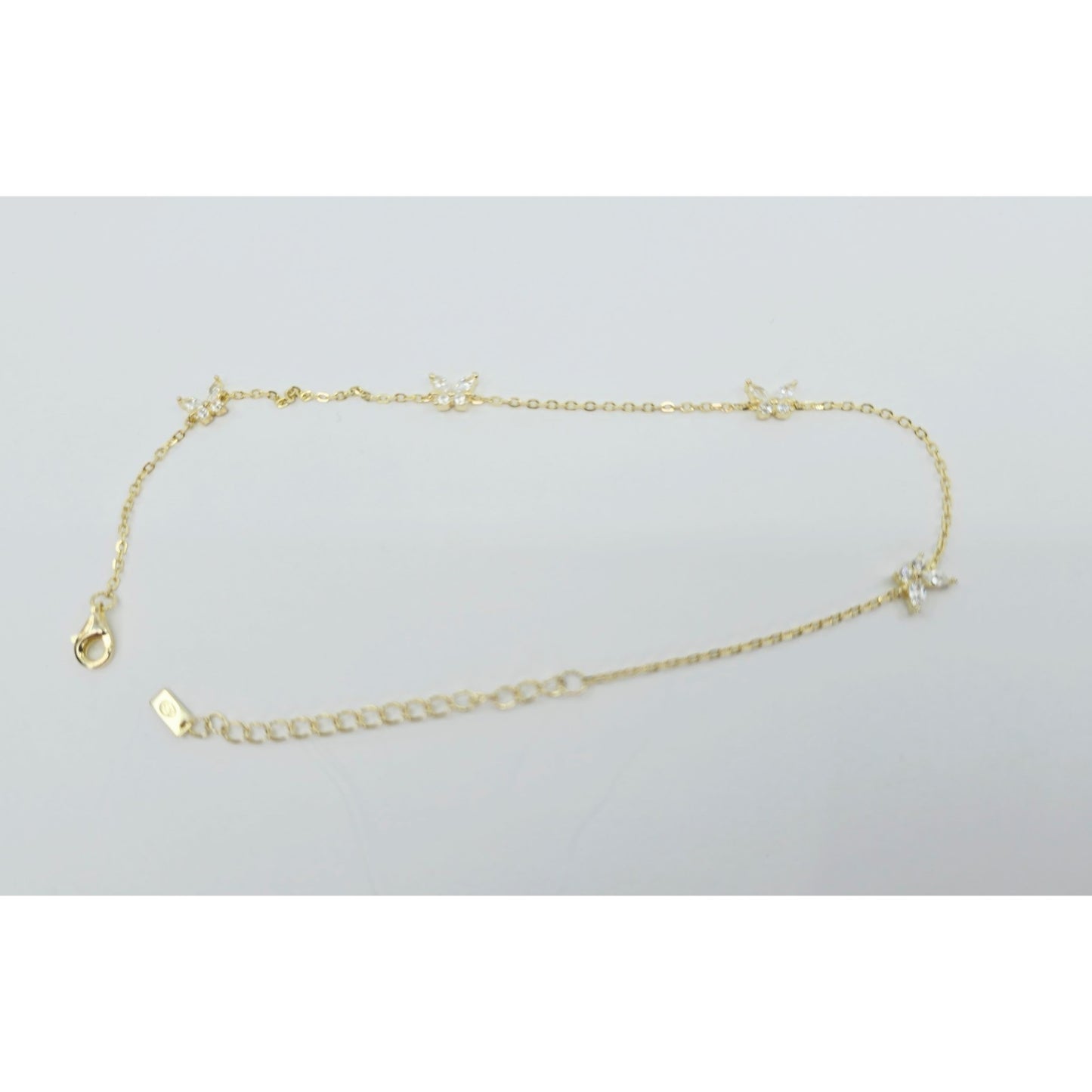 Adinas Jewels 925 Silver Gold Plated Resizable Butterfly Anklet Link CZ Bracelet