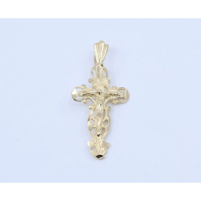14K Yellow Gold Diamond Cut Jesus on Cross Charm Pendant