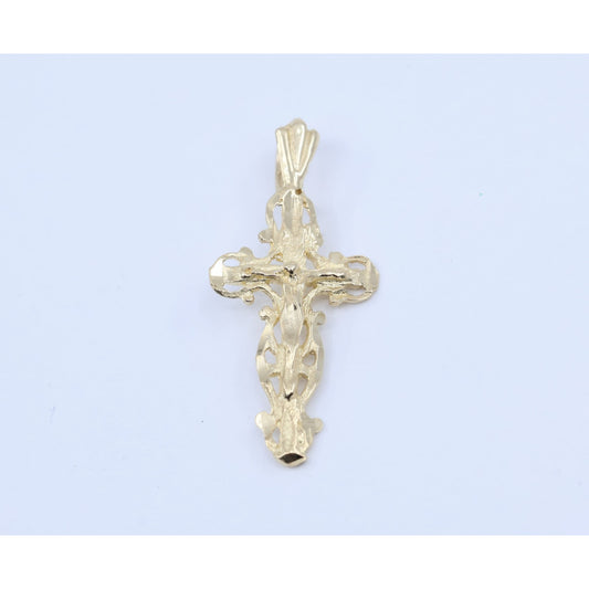 14K Yellow Gold Diamond Cut Jesus on Cross Charm Pendant
