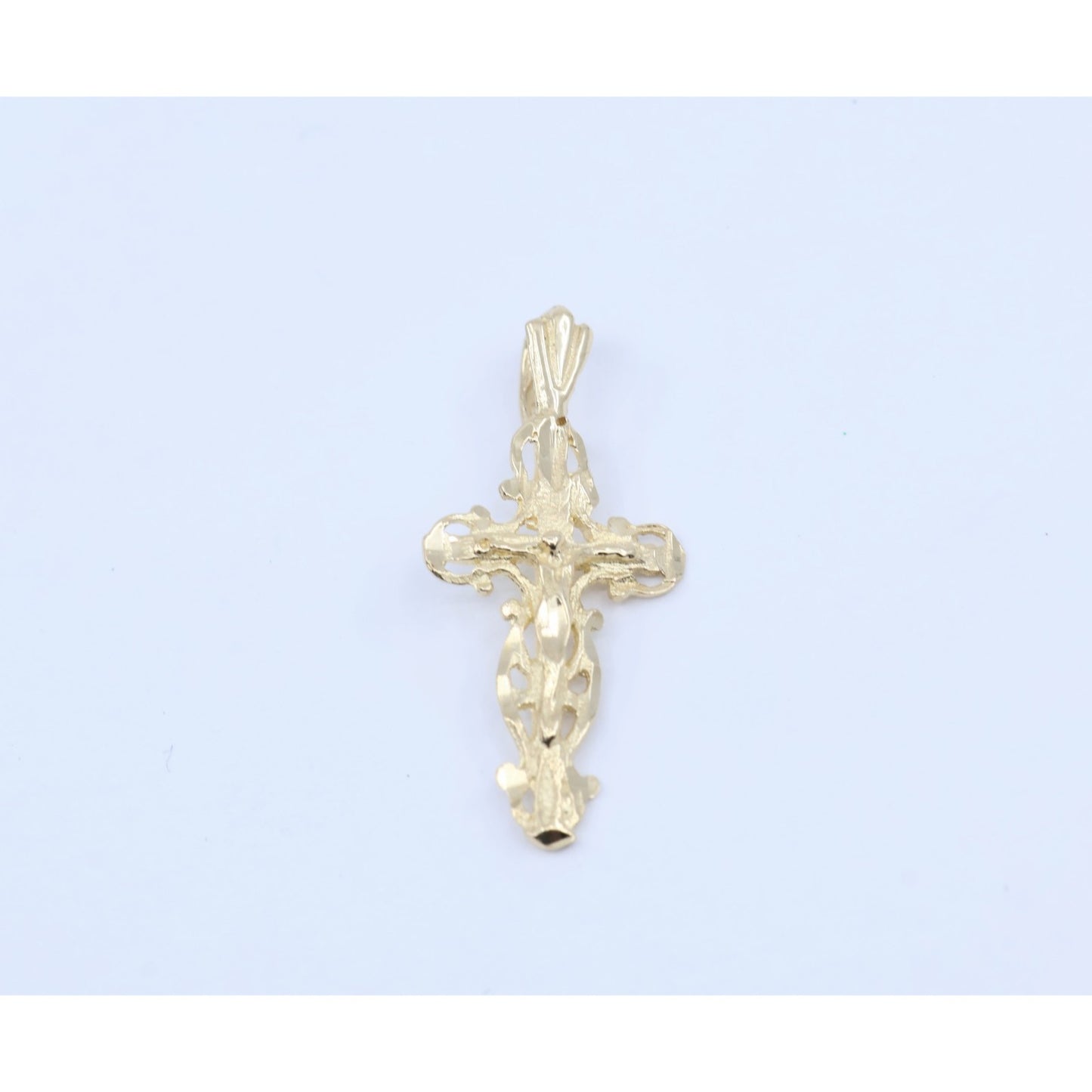14K Yellow Gold Diamond Cut Jesus on Cross Charm Pendant