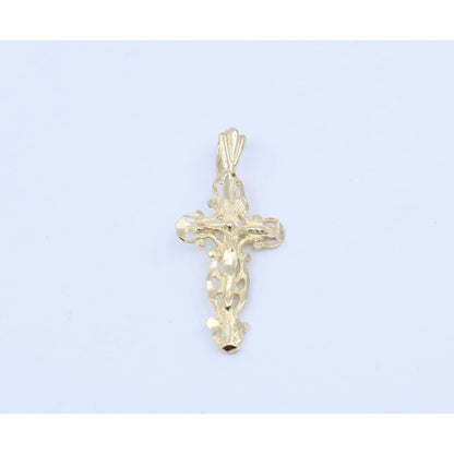 14K Yellow Gold Diamond Cut Jesus on Cross Charm Pendant
