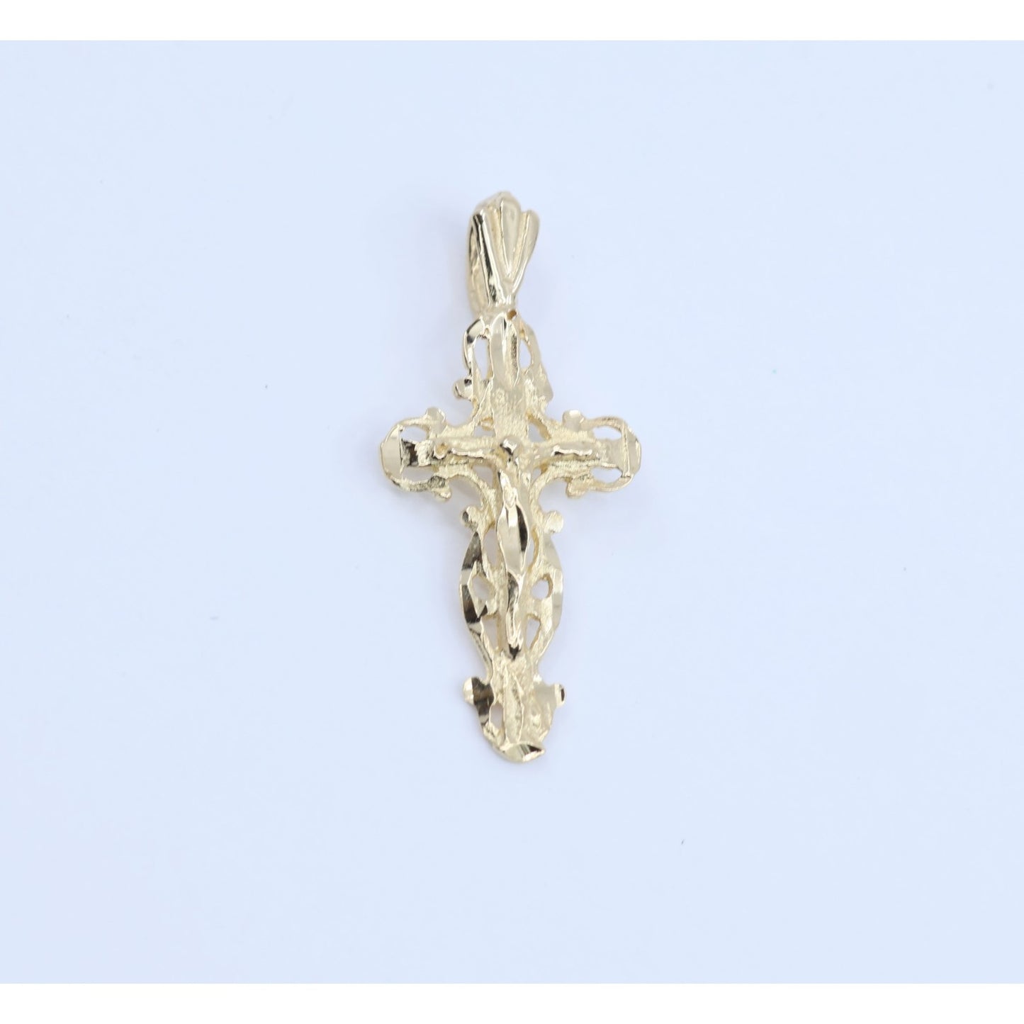 14K Yellow Gold Diamond Cut Jesus on Cross Charm Pendant
