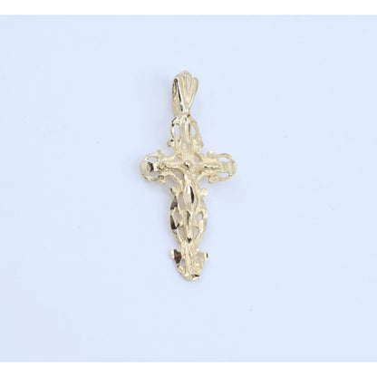 14K Yellow Gold Diamond Cut Jesus on Cross Charm Pendant