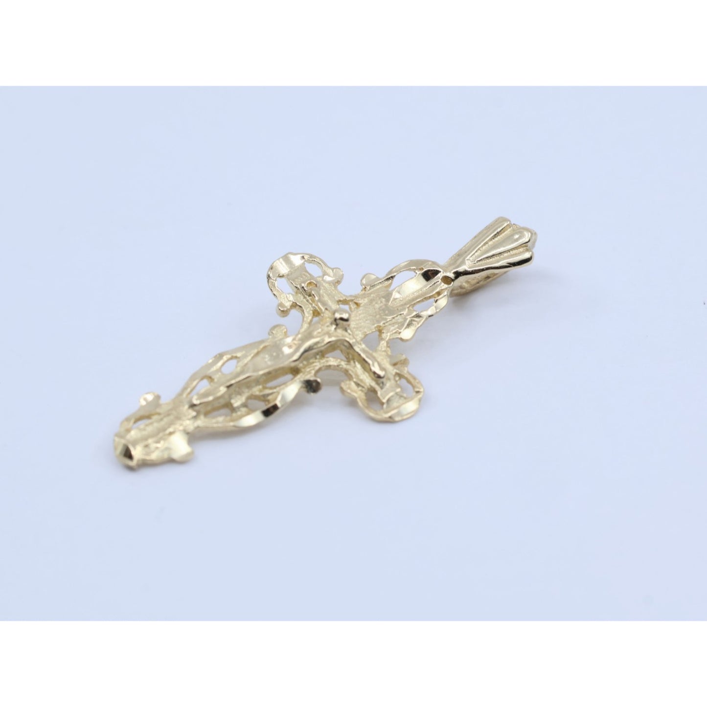 14K Yellow Gold Diamond Cut Jesus on Cross Charm Pendant