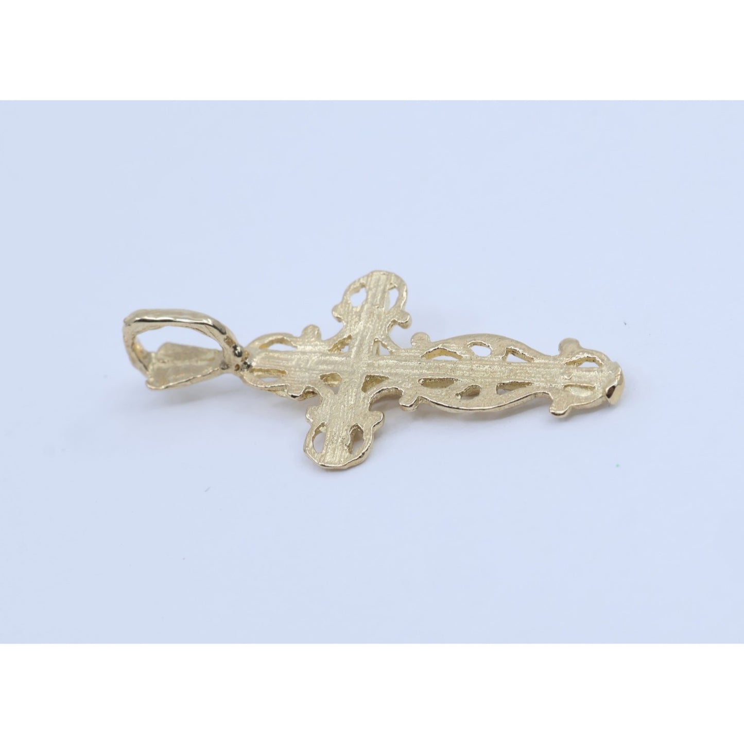 14K Yellow Gold Diamond Cut Jesus on Cross Charm Pendant