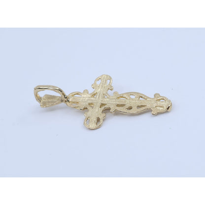 14K Yellow Gold Diamond Cut Jesus on Cross Charm Pendant