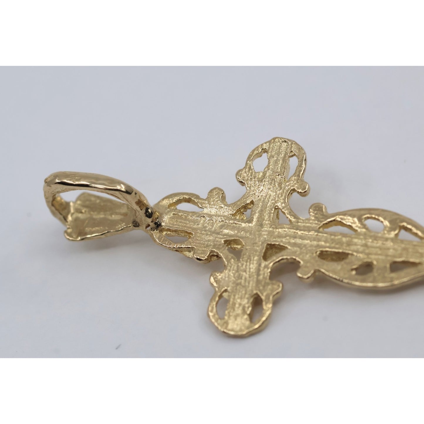 14K Yellow Gold Diamond Cut Jesus on Cross Charm Pendant