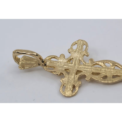 14K Yellow Gold Diamond Cut Jesus on Cross Charm Pendant