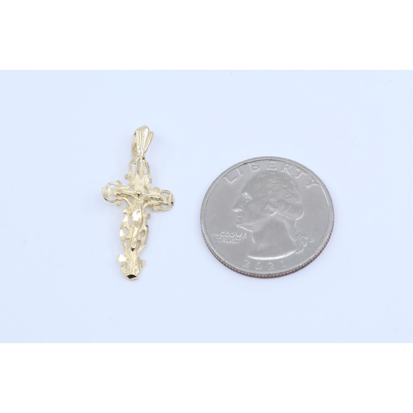 14K Yellow Gold Diamond Cut Jesus on Cross Charm Pendant