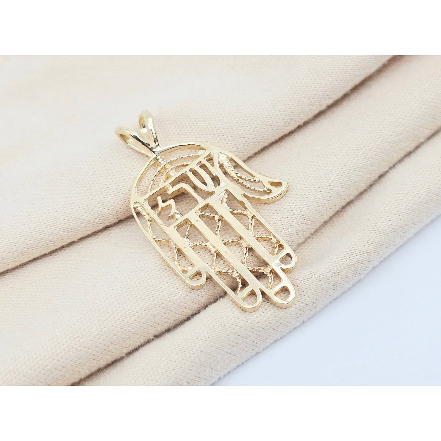 14K Yellow Gold Hamsa Hand Charm Pendant