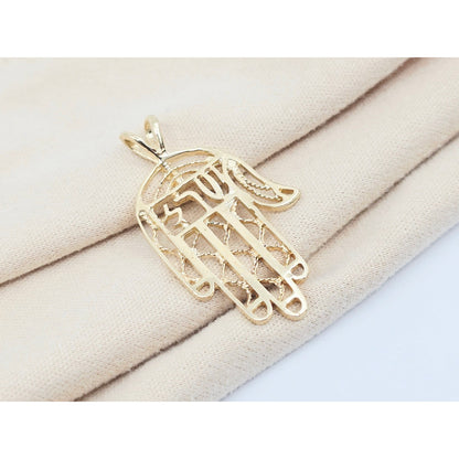 14K Yellow Gold Hamsa Hand Charm Pendant
