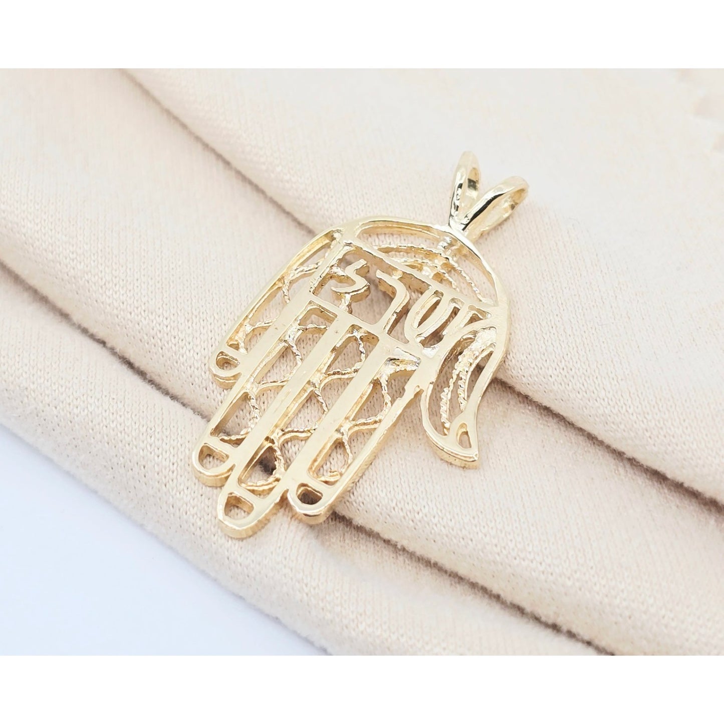 14K Yellow Gold Hamsa Hand Charm Pendant