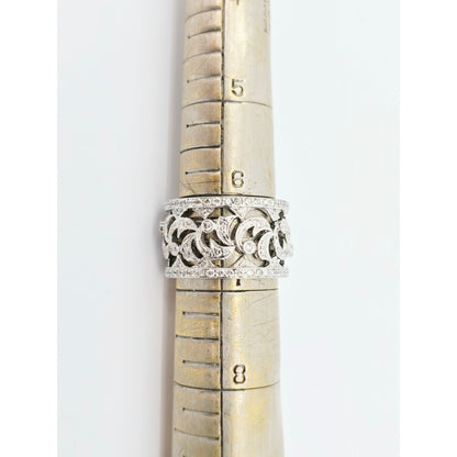 18K White Gold Floral Design Diamond Wide Band Ring