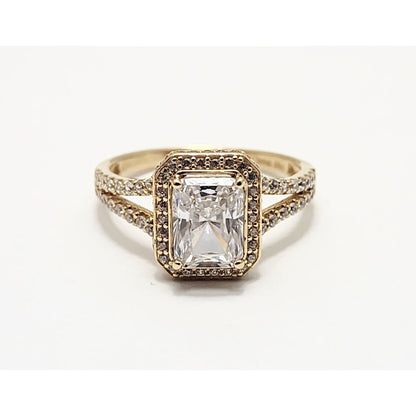 14K Yellow Gold Emerald Cut Cubic Zirconia Ring