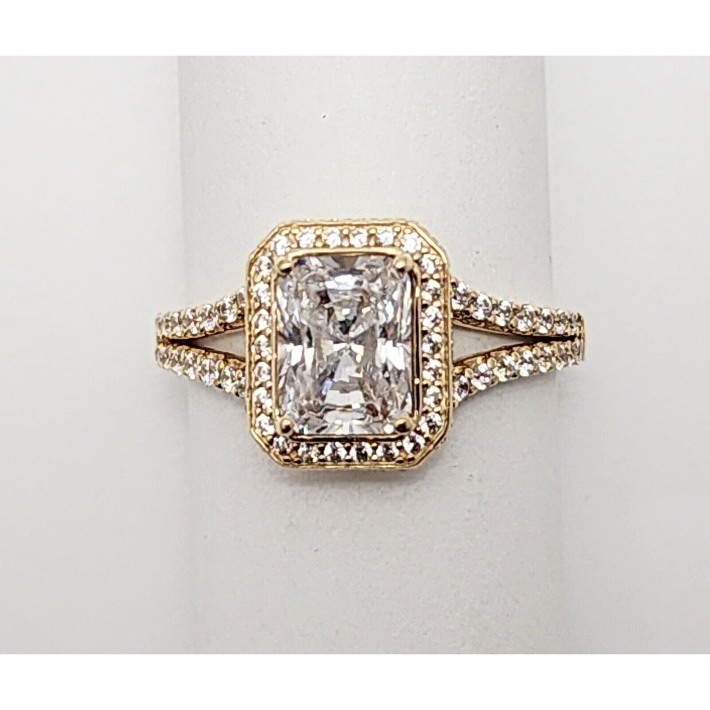 14K Yellow Gold Emerald Cut Cubic Zirconia Ring