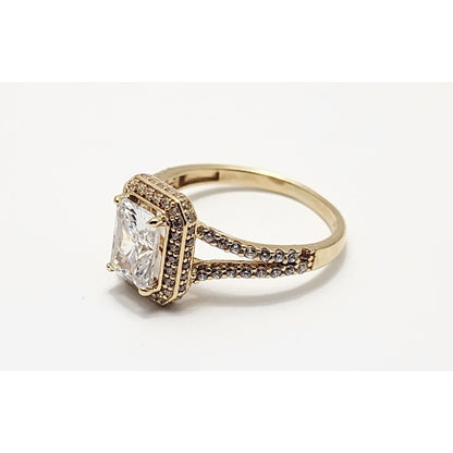 14K Yellow Gold Emerald Cut Cubic Zirconia Ring