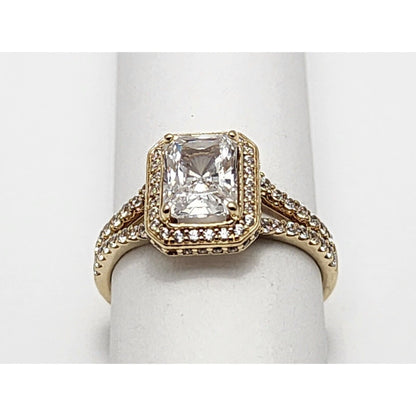 14K Yellow Gold Emerald Cut Cubic Zirconia Ring