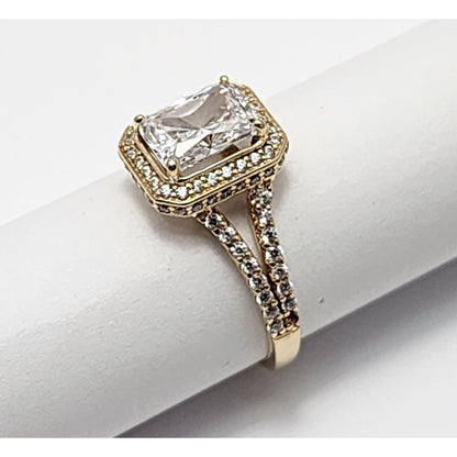 14K Yellow Gold Emerald Cut Cubic Zirconia Ring