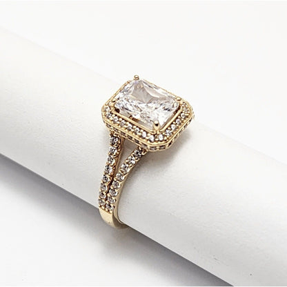 14K Yellow Gold Emerald Cut Cubic Zirconia Ring