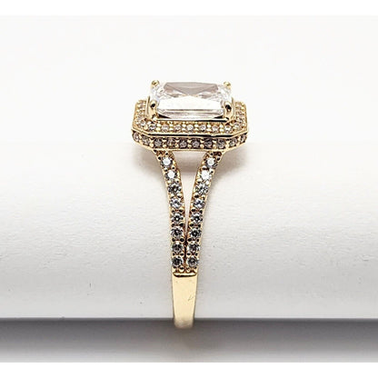 14K Yellow Gold Emerald Cut Cubic Zirconia Ring