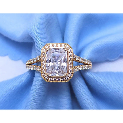 14K Yellow Gold Emerald Cut Cubic Zirconia Ring