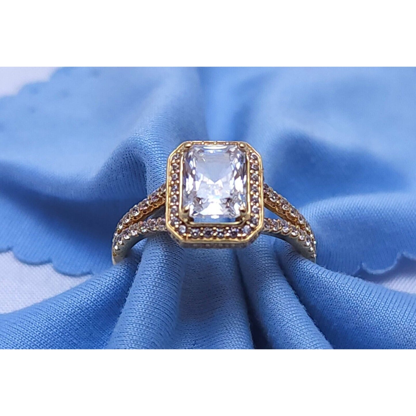 14K Yellow Gold Emerald Cut Cubic Zirconia Ring