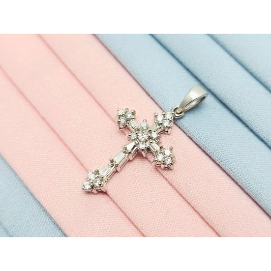 Small 14K White Gold White Diamond Cross Pendant Charm