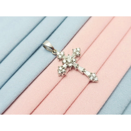 Small 14K White Gold White Diamond Cross Pendant Charm