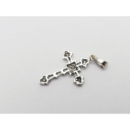 Small 14K White Gold White Diamond Cross Pendant Charm